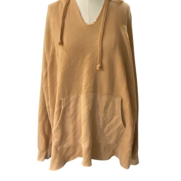Aerie Knit Hoodie Sweatshirt Oversized XL V Neck Cropped rust/Camel Size Medium - Picture 9 of 9